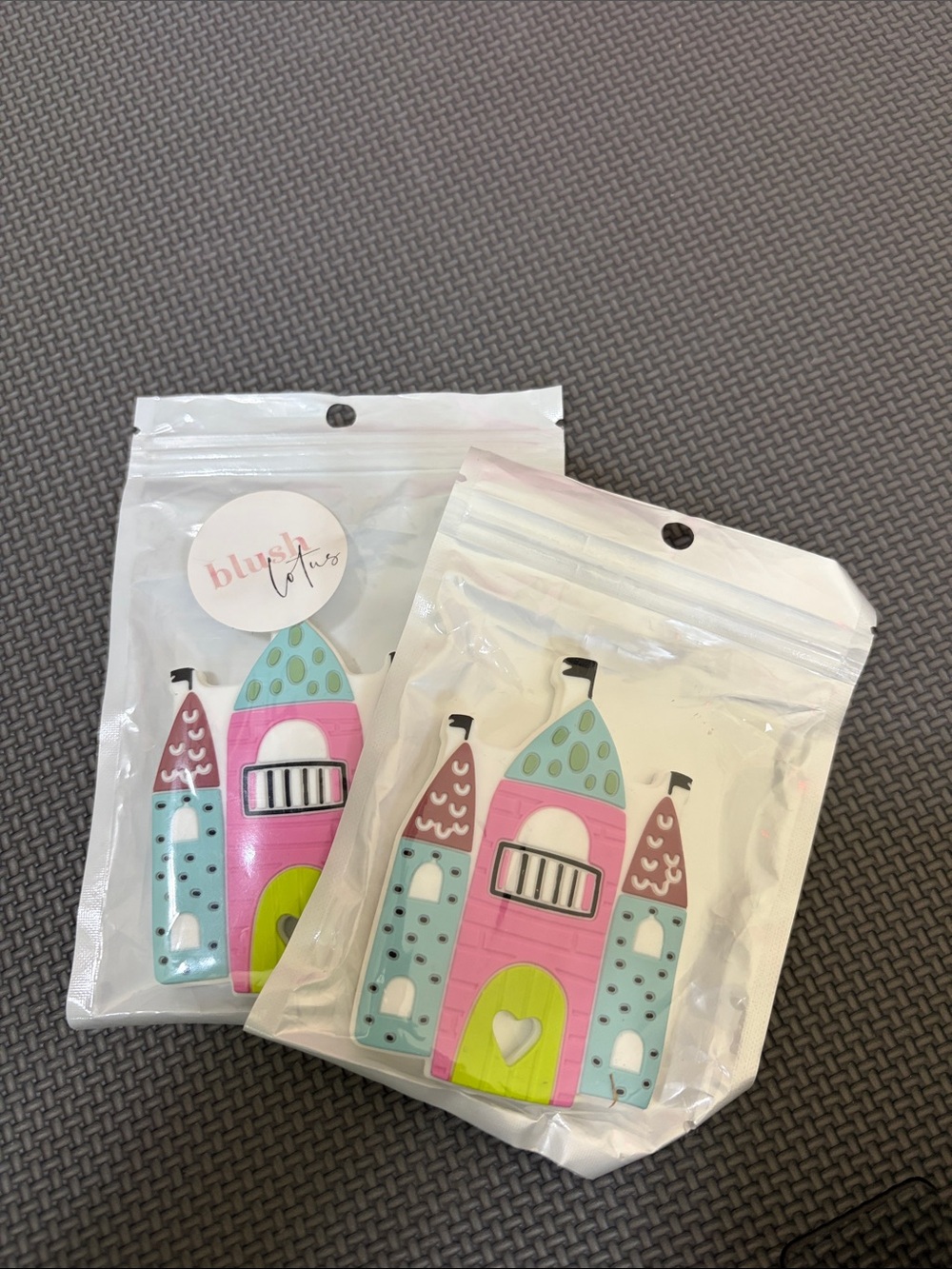 Pink and Teal Castle Baby Teether